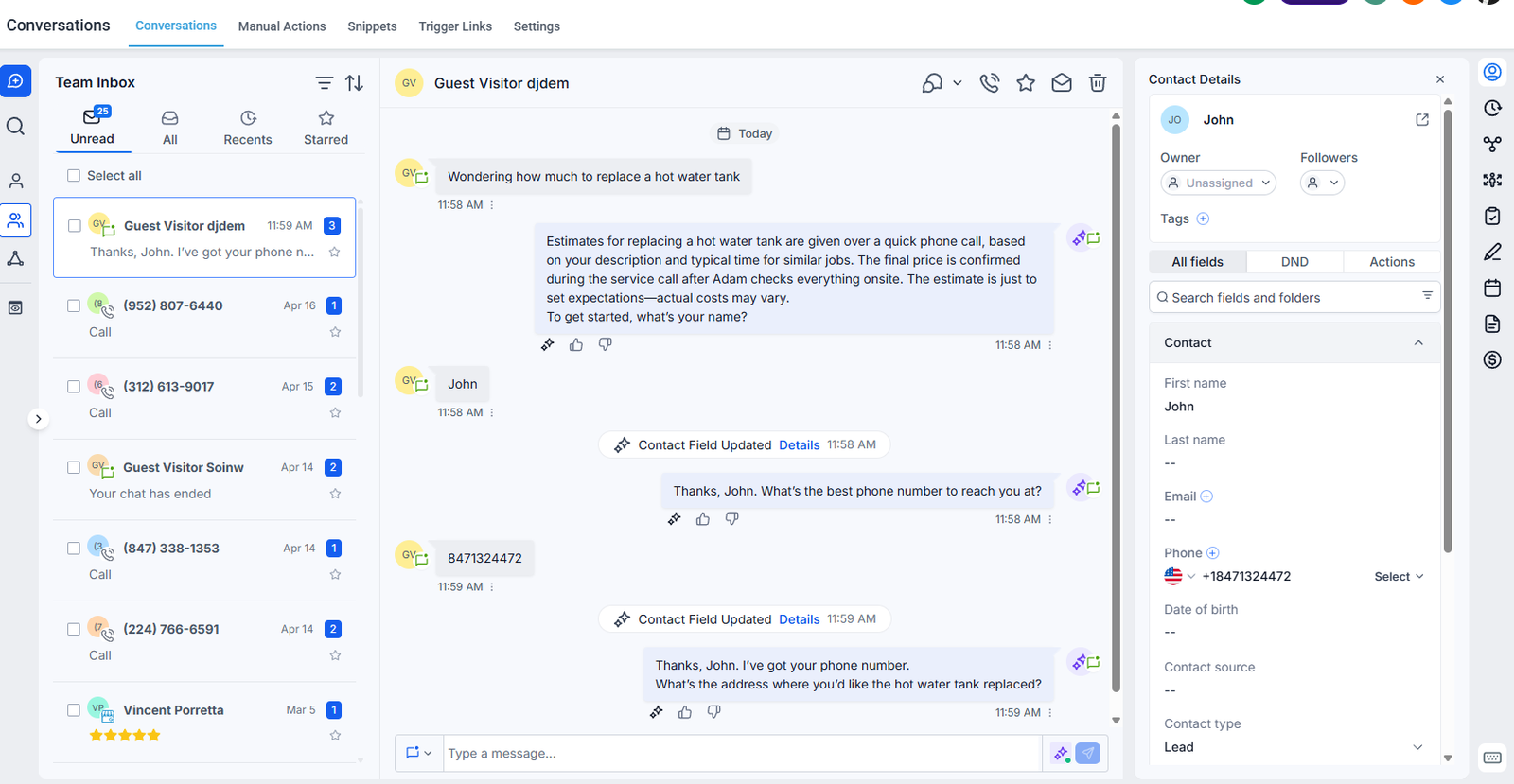 Instant SMS response conversation in the MWD platform