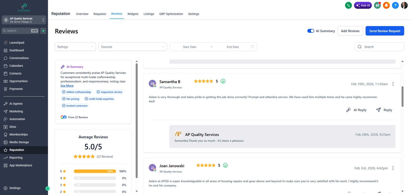 MWD reputation management dashboard